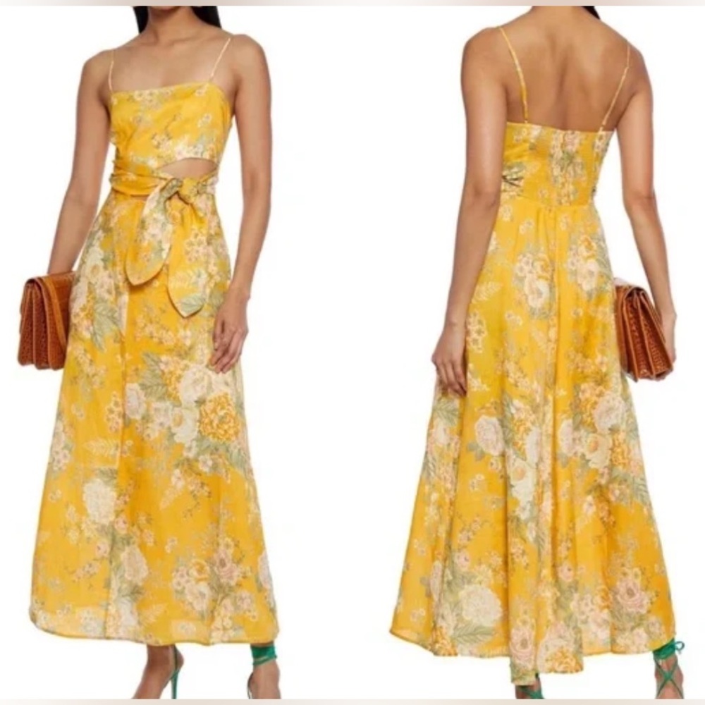 Zimmermann Amelie Scarf Tie Cutout Detail Floral Linen Maxi Dress